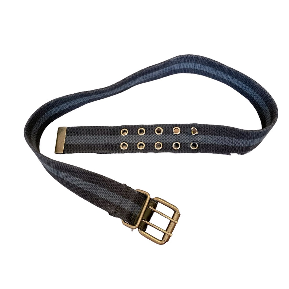 Men’s Woven Belt with Grommets Cotton Adjustable Blue Stripes Size 32